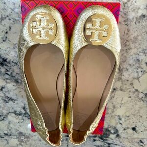 Metallic Gold Tory Burch Ballet Slippers Size10 Gorgeous!